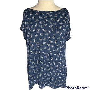 Anthropologie W5 Rolled Short Sleeve Navy Blue Bicycle T Shirt Size S
